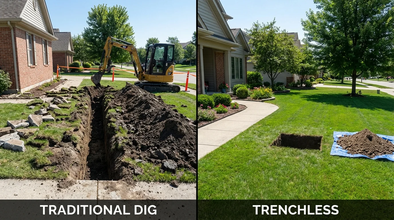 Trenchless sewer repair with minimal yard damage versus traditional excavation in Duncansville, PA